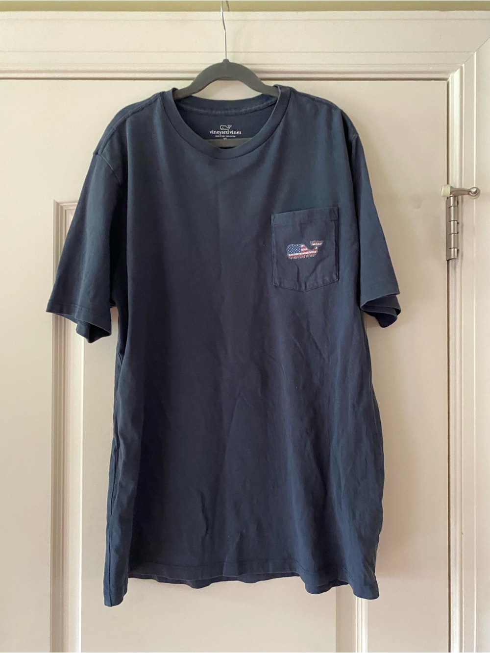 Vineyard Vines Youth XL Navy Pocket Tee with American Whale
